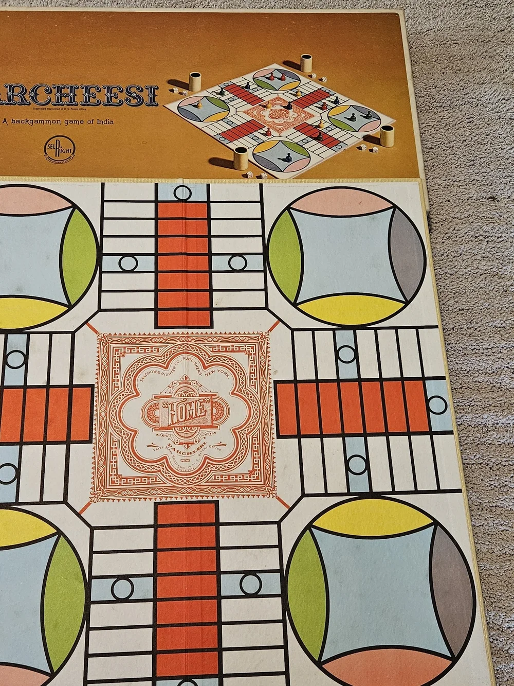 Vtg (1959-64) Gold Seal Edition of Parcheei Game. Published by Selchow & Righter